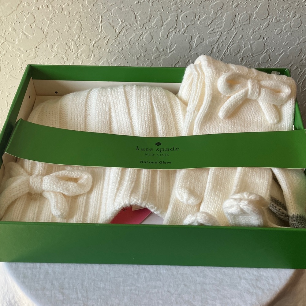 Kate Spade: French Cream Metallic Knit Hat & Glove Set